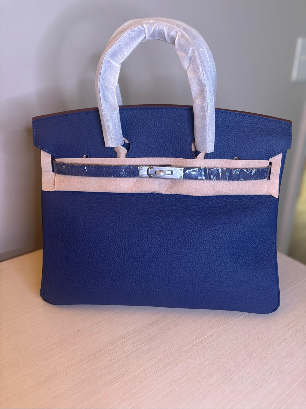 Blue genuine leather wirkin